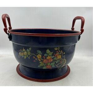 Vintage Ethan Allen Metal Italy Hand Painted Blue Red Brown Grandmillenial
